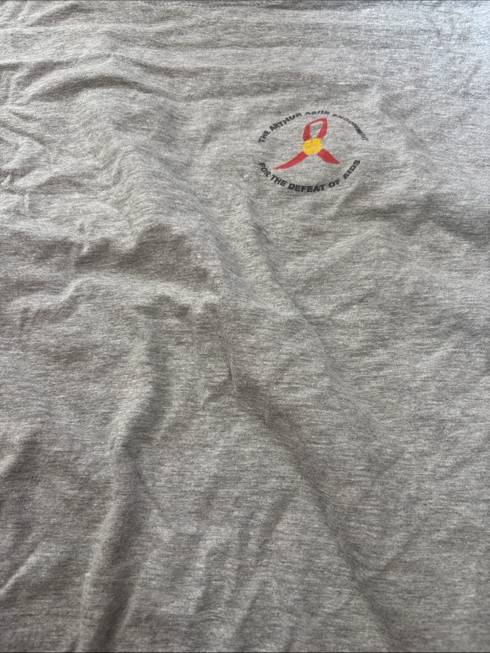 Arthur Ashe Tennis Mens Gray Graphic Tee with Awareness Ribbon